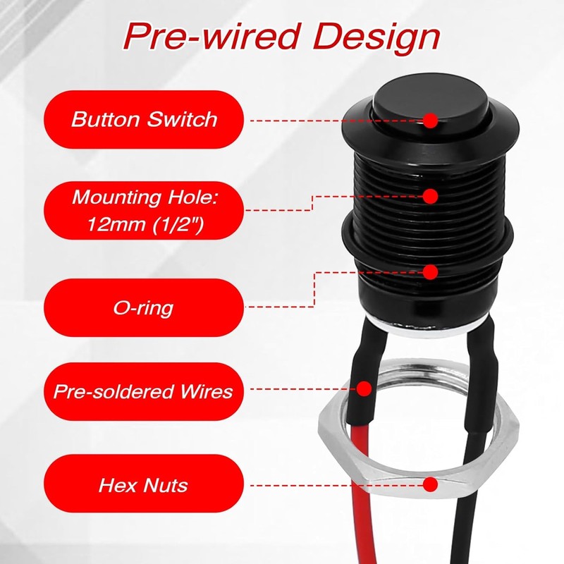 AUTOZOCO Wired Push Button Switch Momentary Push Button 30cm 2