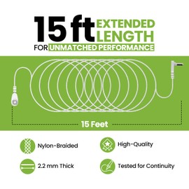 Zenexcel Grounding Cord - 15ft Nylon-Braided, Universal Replacement Cable for Grounding Mats, Sheets, Pads, Pillowcases, Blankets - Durable & Conductivity Tested - Easy-to-Use White Cable for Earthing