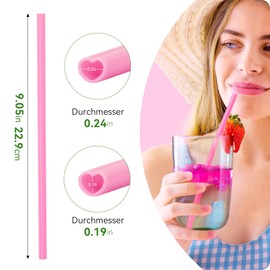 Snowfall 200 pcs Heart Shaped Straws, Plastic Disposable Drinking Cute Valentine Straw for Party, Juice, Cocktails, Cola, Individually Wrapped, Pink