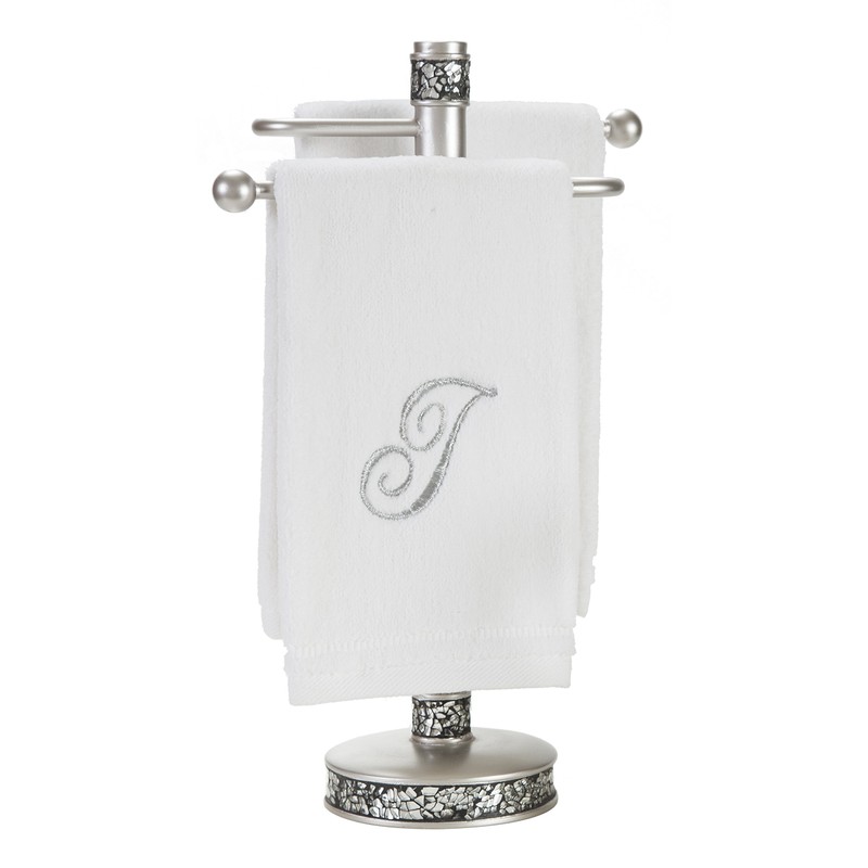 Creative Scents Crackled Glass Countertop Towel Stand, Decorative Silver Fingertip