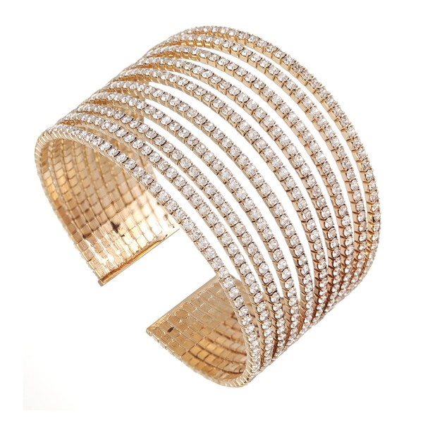 Bling Multi-layer Chunky Wide Hollow Crystal Bangle Rhinestone Cuff Bracelet