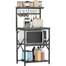 Kitchen Bakers Rack 4-Tier Microwave Stand with Storage Coffee Bar Station with 6 S Hooks and Pegboard Ladder ShelvesPack Size: 1 Pack