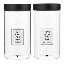 Santa Barbara Design Studio Food Storage Containers Glass Pantry Canisters, 44-Ounce, Eat What You Love, Set of 2