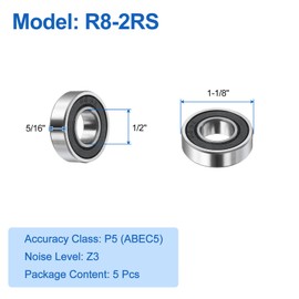 uxcell 5pcs R8-2RS Deep Groove Ball Bearings 1/2" ID x 1-1/8" OD x 5/16" Height P5 Miniature Bearings Double Metal Shielded Chrome Steel Z3 Bearing for Engineering Machinery, Black