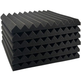 JBER 12 Pack Acoustic Foam Panels, 1" X 12" X 12" / 2.5 X 30 X 30cm Studio Soundproofing Wedges Fire Resistant Sound Proof Padding Acoustic Treatment Foam (Black)