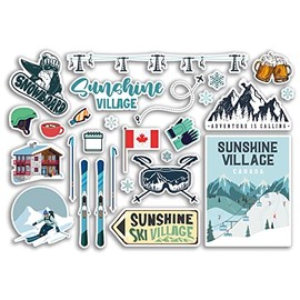 A5 Sticker Sheet Sunshine Village Vinyl Stickers - Canada Canadian Ski Resort Mountains Snowboard Holiday Flag Travel Alps Winter Snow Sports Luggage Scrapbooking #79040