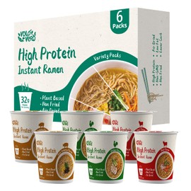 VOLO VERO High Protein (32g) Instant Ramen Soup Cup Variety Flavor (Chicken, “Spicy” Beef, Pork Tonkotsu), Plant-Based, Air-Dried, Non-Fried, Low Carb Quick Healthy Meal, Holiday Gifts, 6 Packs