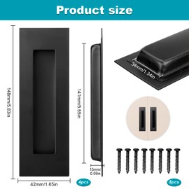 YZDZSW Sliding Door Handle, 4 Pack Stainless Steel Recessed Sliding Door Handles, 150mm Black Cabinet Pulls Recessed Finger Pulls Flush Door Handles for Pocket Door Closet Door Barn Door(Black)