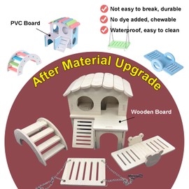 Eyksta 4 Pieces Hamster Toys, Including Wooden Hamster House Seesaw Bridge and Swing, Boredom Breaker Activity Toys for Gerbil Guinea pig Syrian Hamster Dwarf Hamster