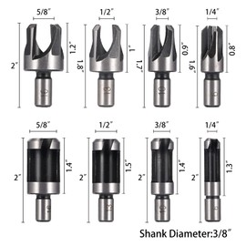 VideoPUP Woodworking Drilling or Chamfer tool,8PCS Wood Plug cutter,6pcs 1/4" Hex 5 Flute 90 Degree Countersink Drill Bits,7pcs Three Pointed Countersink Drill Bit with L-wrench and Automatic center punch