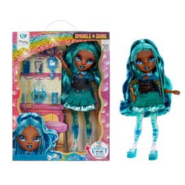 Rainbow High Sparkle & Shine Doll - Misty - 28 cm Fashion Doll with Turquoise Blue Hair and Magic Bubbles in the Legs, Colour, for Styling and Playing, Collectable, for Children from 4 to 12 Years