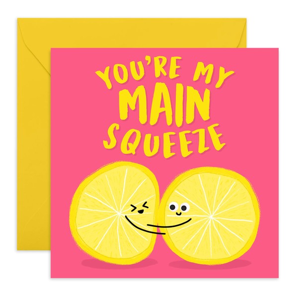 CENTRAL 23 Cute Anniversary Card for Her Him - Main Squeeze - Sweet Pun Card - Funny Valentines Day Card for Husband Wife - Love Cards For Her Girlfriend Boyfriend - Comes with Fun Stickers
