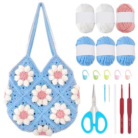 ORIGACH Crochet Bag Kit for Beginners Adults, Gorgeous Granny Square Bag kit Easy Crochet Puff Shoulder bag Set with Step by Step Video Tutorial, Instruction, Yarn, Hook, Accessories