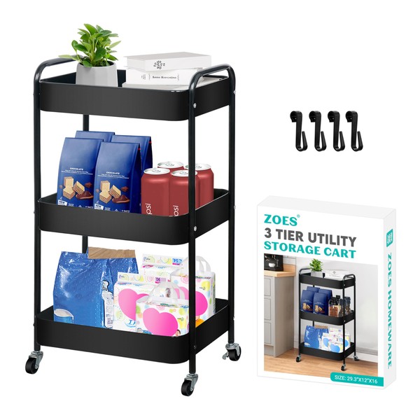 ZOES HOMEWARE 3 Tier Rolling Cart, Metal Utility Cart with