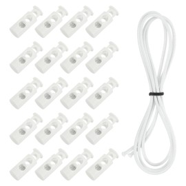 sourcing map 25 Pcs Double Hole Cord Locks with 39Inch Elastic Shock Cord, Plastic Spring Toggle Stopper Clip with Stretch String for Shoelaces Drawstrings Paracord, White