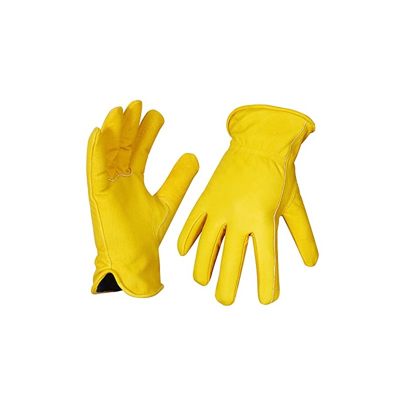 Work Gloves Cowhide Grain Premium Leather Yellow Work Driver Gloves