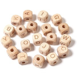 52Pcs Alphabet Wooden Beads 12mm Square Wooden Beads A-Z Wooden Alphabet Beads Letter Beads Loose Beads for Jewelry Making and DIY Crafts