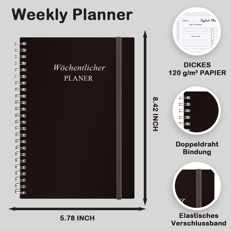 Undated A5 Weekly Planner, Weekly Appointment Calendar with To-Do List,