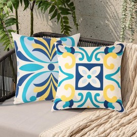 Dremisland Outdoor Waterproof Cushion Covers 18x18 Inch Set of 4 Floral Printed Throw Pillow Cover Boho Farmhouse Garden Summer Decorative Pillowcases for Outside Patio Couch Balcony
