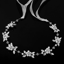 Flower Girl Headband for Wedding, Silver Princess Rhinestone Crystal Pearl Tiara Flower Girl Accessories Birthday Party First Communion Headband Wedding