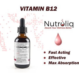 Nutroliq Vitamin B12 Liquid Drops - High-Strength 5000mcg Methylcobalamin Supplement - Energy Booster, Immune System Support, Better Concentration and Metabolism - Vegan & Vegetarian Formula - 60ml