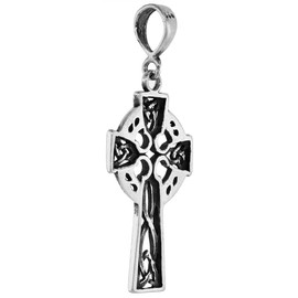 Large 1 1/3 inch Sterling Silver Open Celtic Cross Necklace High Cross for Men Diamond-Cut Oxidized finish 20 inch BX_24