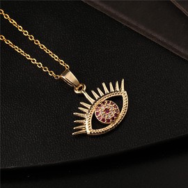 Sonateomber Gold Evil Eye Necklace for Women Girls - Simple Cute Red Crystal Rhinestone Turkish Third Eye Pendant Protection Necklaces Jewelry Gifts
