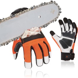 Vgo... 1 Pair Chainsaw Protection Gloves, EN381-7, Class 1, 20 m/s, Cut Protection, High Anti-Cutting Strength, Goat Leather and PVC, GA8912