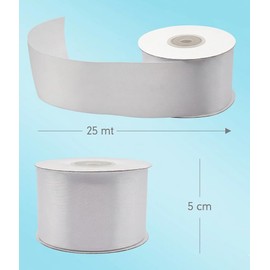 Decoraparty Nastro Bianco 50 mm in Doppio Raso da 25 Metri Lunghezza, Nastrino Spessore 5 cm per Matrimonio, Battesimo Natale, Capodanno, Bomboniera, Idea Regalo