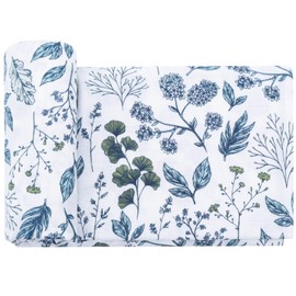 LifeTree Baby Swaddle Blanket, 70% Viscose from Bamboo and 30% Cotton Muslin Swaddles Blankets Boys Girls, Swaddling Blanket Neutral for Newborn, Super Soft Large 47" x 47", Blue and White Porcelain