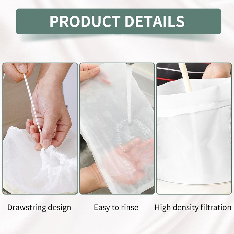 Nut Milk Bag, Straining Cloth, Reusable, Nylon Cheesecloth, Organic Washable