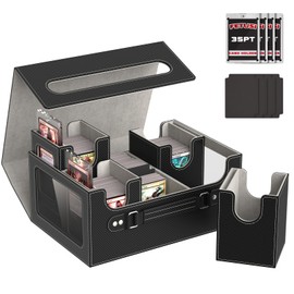 Card Deck Box for MTG with Commander Display, 4 in 1 Card Storage Box Fits 400+ Double-sleeved Cards,Removable Trading Cards Storage Box for TCG,4 Magnetic Card Holders,4 Dividers (Black & Gray)