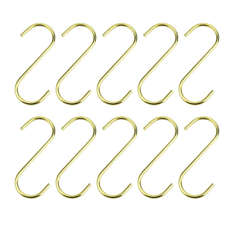 10 Pack Gold S Hooks for Hanging, Stainless Steel S