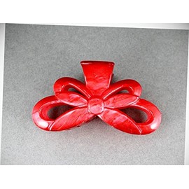 Perfect Hairstyle with Our Hair Accessories - Red Hair Clip Marbled Bow Plastic 3.5" Long Barrette Accessory Claw Clamp Fashionable Hair Accessory Hair Jewelry Accessories for Lady Women
