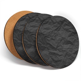 Destination Vinyl ltd Great Coasters (Set of 4) Round - BW - Crumpled Paper Effect Drink Glossy Coasters/Tabletop Protection for Any Table Type #42082