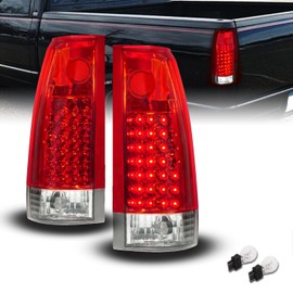 AmeriLite for 1988-2000 Chevy GMC C/K 1500 2500 3500 Pickup Tahoe Suburban Clear Red LED Replacement Tail Lights w/Bulb Set - Passenger and Driver Side