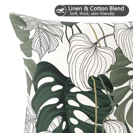 Gukeniu Throw Pillow Covers, 18x18 Inch Cotton Linen Pillow Cases Pack of 4, Decorative Bed Case for Couch Bedroom Sofa Living Room Patio, Farmhouse Modern Home Decor, Tropical Plant