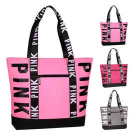 Boomistry Travel Tote Bag for Women Girl, Large Waterproof Beach Bag with Zipper, Travel Handbags for Daily, College, Work, Shopping (Pink)