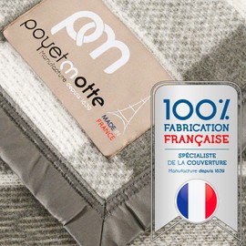 Poyet Motte Rivoli Solid 400GSM 100% Virgin Wool Blanket, Medium/Heavy Weight, Machine Washable (Grey Natural Plaid, Twin Size)