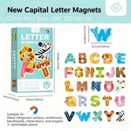 Magnetic Letters Large Fridge Magnets for Kids Animals Magnetic Alphabet Letters Educational Learning Toys 26 Uppercase ABC with Animal Designs for Toddlers Preschool Children