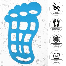 Bath Mat 100% TPE Non-Slip Bath and Shower Mat Set of 2 (Motif Foot XL Ocean) with Suction Cups, Washable Bath Mat - Non-Slip Mat