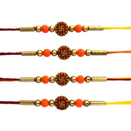Set of 4 Elegant Rakhi for Brother Handmade Rakhee for Small Bhai Bhaiya Rakhi Bracelet for Loving Sibling, Father, Bhabhi, Bhaiya Indian Rakhi Raksha Bandhan Festival