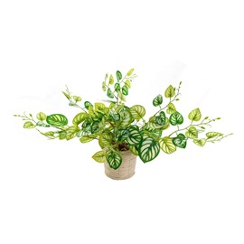 Giftale 15.8'' Faux Pothos Plant Artificial Plant Greenery in White Woven Wicker Planter Lifelike Pothos Fake Plant for Living Room Office Bedroom Indoor Outdoor Greenery Decoration