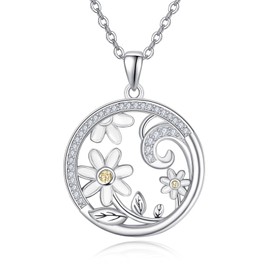 TANGPOET Daisy Necklace for Women 925 Sterling Silver Opal Daisy Flower Pendant for Girls, Birthday Jewellery Gifts for Her