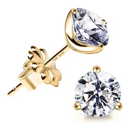 "STUNNING FLAME" 14K Gold Post & Sterling Silver Round Cut Cubic-Zirconia Stud Earrings | Hypoallergenic & Nickle Free Jewelry (yellow-gold-and-sterling-silver,0.9)