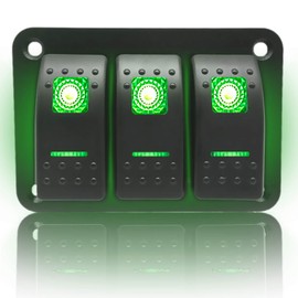 Stark Industries - 3-Gang Rocker Switch Aluminum Panel - Toggle Switch Dash 5 Pin ON/Off - 2-LED Backlit for Boat Truck Marine (Green)