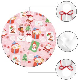 48 inches Pink Christmas Tree Skirt, Pink Santa Claus Christmas Tree Pattern Xmas Tree Skirt Christmas Decorations for Party Indoor Christmas Tree Decoration