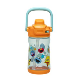 Zak Designs Sesame Street Beacon Kid Water Bottle for Travel or At Home, 12oz Plastic is Durable and Leak-Proof with Liquid Lock Spout, Cover, Carry Handle, Protective Base (Elmo & Friends)