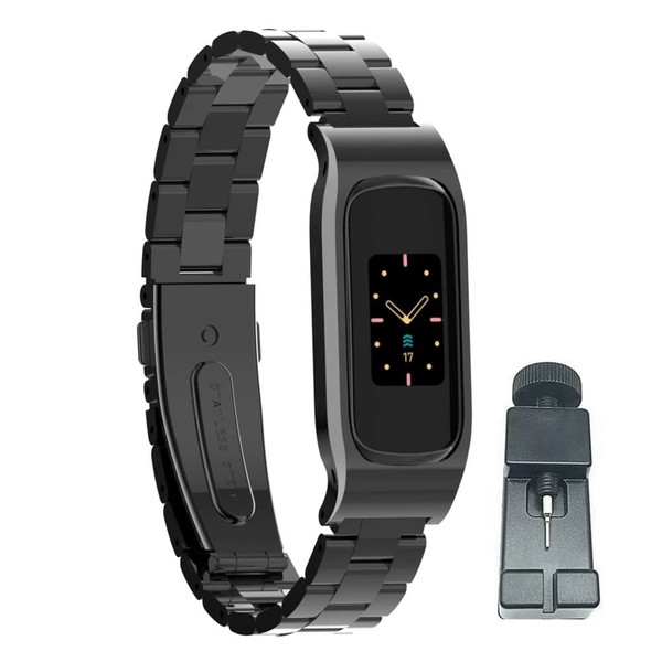 T-BLUER Compatible with Fitbit Luxe Bands,Stainless Steel Metal Replacement Strap Wrist Band Compatible for Luxe Fitness Tracker,Black