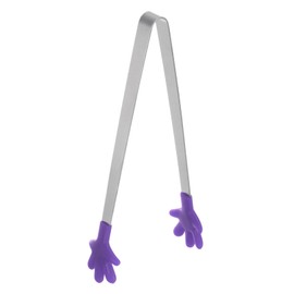 HARFINGTON Mini Food Tongs 5.67" Hand Shape Stainless Steel with Silicon Tips Small Cooking Tongs Kitchen Food Tongs Serving Tongs for Cooking Grilling BBQ Barbecue Kitchen, Purple